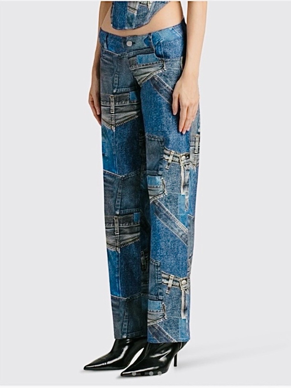 Miaou New Atlas Denim Patchwork Low Rise Straight Leg Pants Baggy Large Y2K 70s
